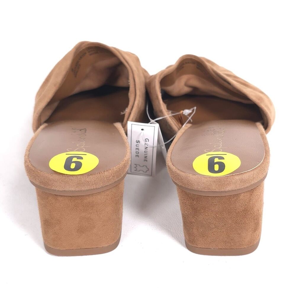 Splendid New Lanis GENUINE SUEDE LEATHER Mules 9 M Caramel Knot Heeled Pointed - Picture 9 of 15